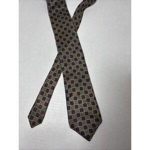 Cremieux 100% Silk Tie Handmade USA Green With Browns And Blue